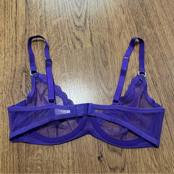 Fleur du Mal Vibrant Purple Sheer Bra size 34C sexy adjustable straps - Picture 6 of 6